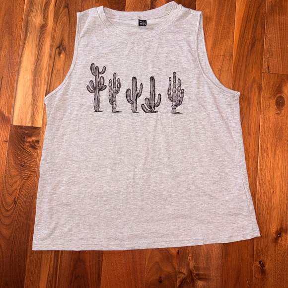 SHEIN Tops - SHEIN Gray Cactus Print Tank Top